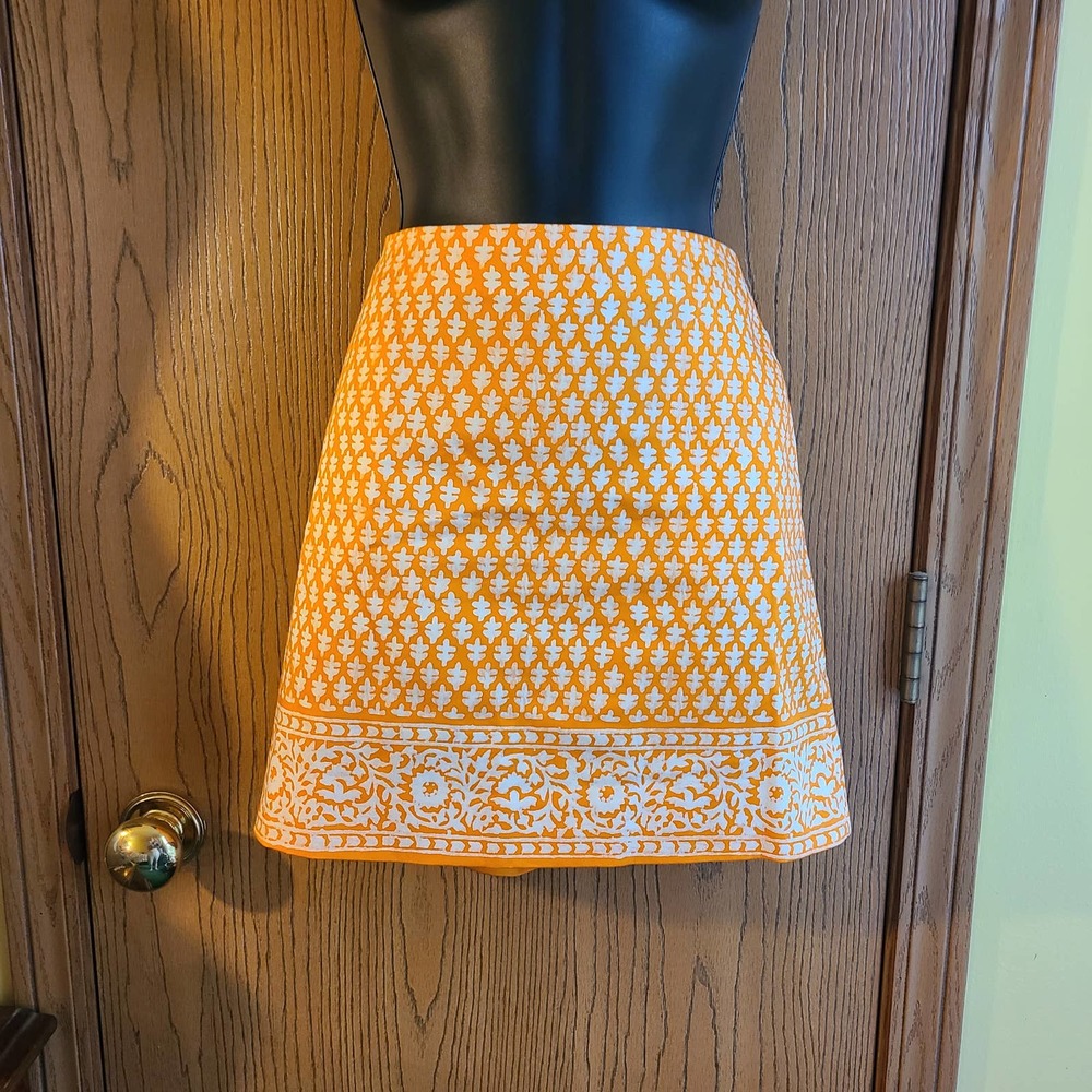 J Crew A Line Mini Skirt Geometrical Orange Pockets Size 2